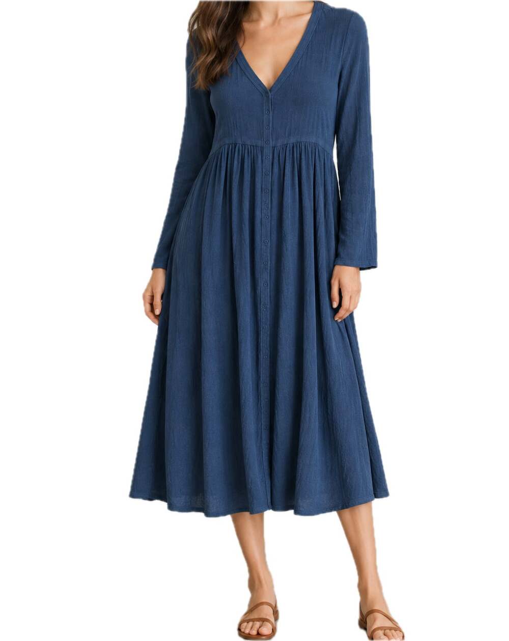 Hatch The Softest Rib Nursing Dress Midi Snap Button V Neck Maternity Blue 2 M
